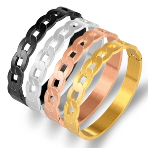 Stainless Steel Cuban Chain Bangle For Women Hollow Link Design With Hinge Clasp Matte Brushed Finish Jewelry