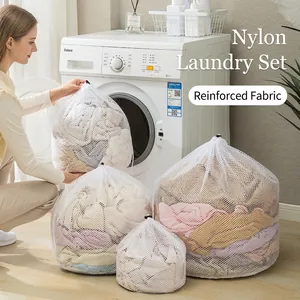 Laundry Bag Polyester Mesh Drawstring Wash Bag For Washing Machine Protective Clothing Care Anti-Tangle Thickened White
