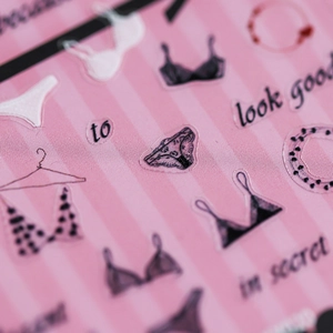 5D Japanese style lingerie theme 3D embossed nail art stickers on pink striped background
