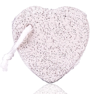 Macro detail of heart-shaped pumice stone with natural porous texture and cotton rope