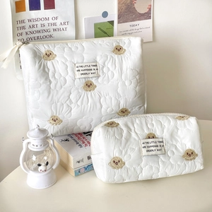 Quilted Cosmetic Bag Embroidery Cartoon Octopus Flower Toiletry Organizer Handbag Large Capacity Zipper Pouch Cute Style