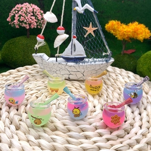 Miniature resin honey jars with colorful gradient designs and cute artistic printing