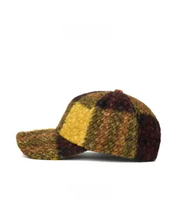 Side view showing thick contrast color sherpa fleece texture on the baseball cap