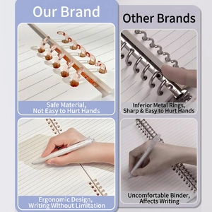 Transparent segment loose-leaf ring binder with smooth curved design for notebooks