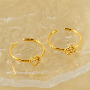 Adjustable 18k gold plated stainless steel rings featuring heart and cloud designs
