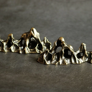 Solid brass miniature mountain sculpture for desk or tea pet with vintage bronze finish