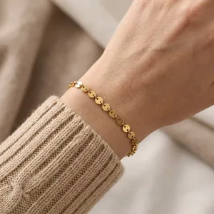 Minimalist Disc Chain Bracelet 316L Stainless Steel 14K Gold Plated Adjustable Link Jewelry For Women Men