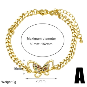 Detailed size specifications for gold butterfly bracelet with colorful zircon stones