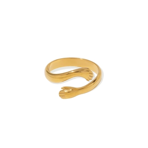 Romantic gold hug open ring in stainless steel with a high-polish mirror finish