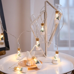 LED wishing bottles with Christmas trees and snowflakes, warm white holiday string lights