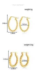 Size chart showing bead and twisted gold earrings dimensions with weight details