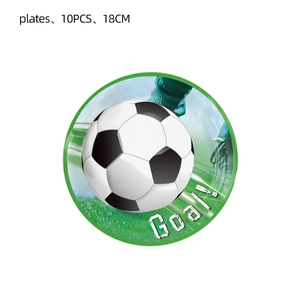 Detail of 18cm green soccer paper plates with Goal text for football birthday party kits