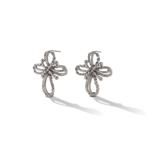 Elegant S925 silver stud earrings with woven flower bow design for a minimalist style