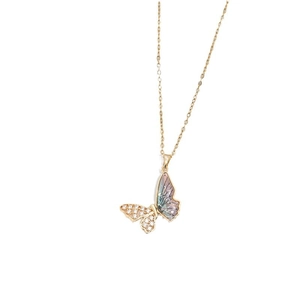 Exquisite bowknot butterfly necklace with cubic zirconia and gradient wings on gold chain
