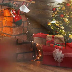Close-up of high-definition Christmas tapestry showing fireplace and tree texture