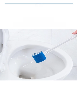 Macro detail of soft nylon fiber brush cleaning toilet surface without scratching