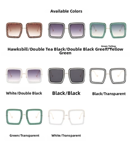 Detailed color palette of square sunglasses showing tortoise and solid frames