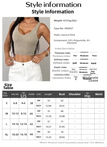 Detailed size guide and material specs for Y2K sport style tank top for women