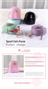Mini backpack coin purse in various colors showing dimensions and functional card storage