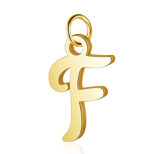 Polished gold-plated stainless steel letter F pendant with smooth metallic finish