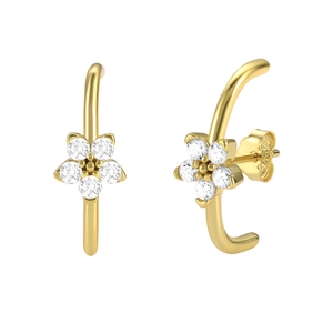 Detailed view of S925 sterling silver gold-plated flower stud earrings with zircon