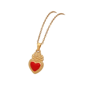 Gold stainless steel necklace featuring a sacred heart pendant with red enamel details