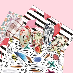 Water transfer nail art stickers featuring vintage floral and abstract watercolor patterns