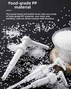 Close-up of three food-grade PP white syrup pumps for commercial dispensing bottles