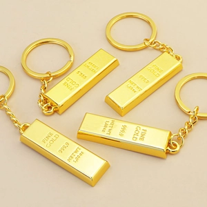 Creative gold bar keychain with engraved fine gold text and polished mirror finish