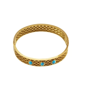 Bohemian gold hollow cuff bracelet with oval turquoise stones and floral patterns