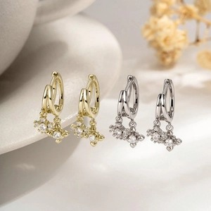 Cross Dangle Ear Hoop Earrings Copper Cubic Zirconia Inlaid Light Luxury Retro Jewelry For Women Men