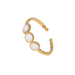 Gold-plated open ring with triple pearl inlay and elegant beaded texture band