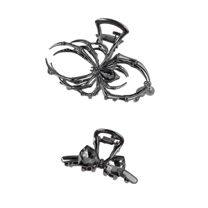Gothic spider and bow hair claw clips with dark gemstones and black finish