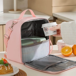 Insulated Lunch Bag PU Leather Aluminum Foil Lining Thermal Cooler Waterproof Portable Handheld Shoulder Strap For Office Picnic