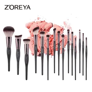 15-piece professional makeup brush set with matte black handles and gradient fibers
