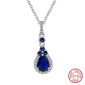 Collier Pendentif en Argent Sterling S925 Forme Poire Zirconia Bleu Plaqué Or Blanc Bijoux Élégants de Luxe Cadeau Femme
