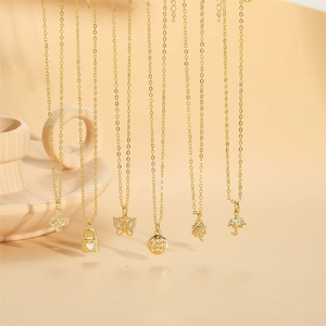Elegant gold choker necklaces with butterfly flower and heart lock zircon pendants