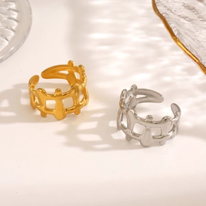 Stainless Steel Geometric Hollow Ring For Women Adjustable Open Minimalist Lava Style Gold Plated Hip Hop Jewelry