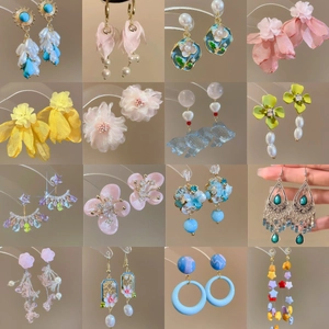 Sweet colorful floral stud earrings in various designs with pearls and geometric shapes