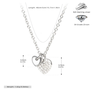 Detailed close-up of S925 silver double heart pendant necklace with 5A zircon stones