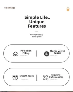 Features diagram showing PP cotton filling and elastic fleece fabric for soft plush pillow