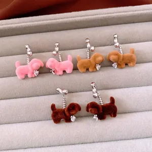 Puppy Dog Pendant Earrings Flocked Zircon Copper With Silver Earring Post Cute Fashion Jewelry Accessories For Women
