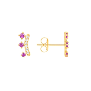 Detail of S925 sterling silver crown earrings with purple and white zircon stones