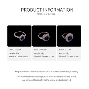 Specifiche degli anelli geometrici in zircone con pietre blu e dettagli in rame