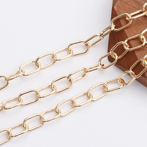 Detail of 18K gold-plated O-link chain with polished oval connectors for DIY jewelry
