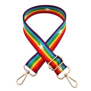 Rainbow striped wide replacement shoulder strap with white stars and gold metal buckles