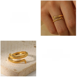Detailed view of 18K gold plated snake ring showing snake scale texture and design