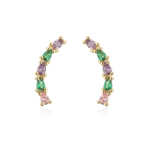 Goldene Bogenohrringe mit bunten Zirkoniasteinen in Rosa Grün und Violett