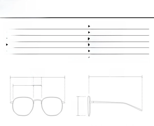 Detailed size chart for oversized square sunglasses showing frame dimensions and lens width