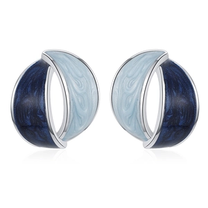 French Style Elegant Blue Enamel Twisted Hoop Stud Earrings With 925 Sterling Silver Earring Post Copper Silver Plated Earrings For Women